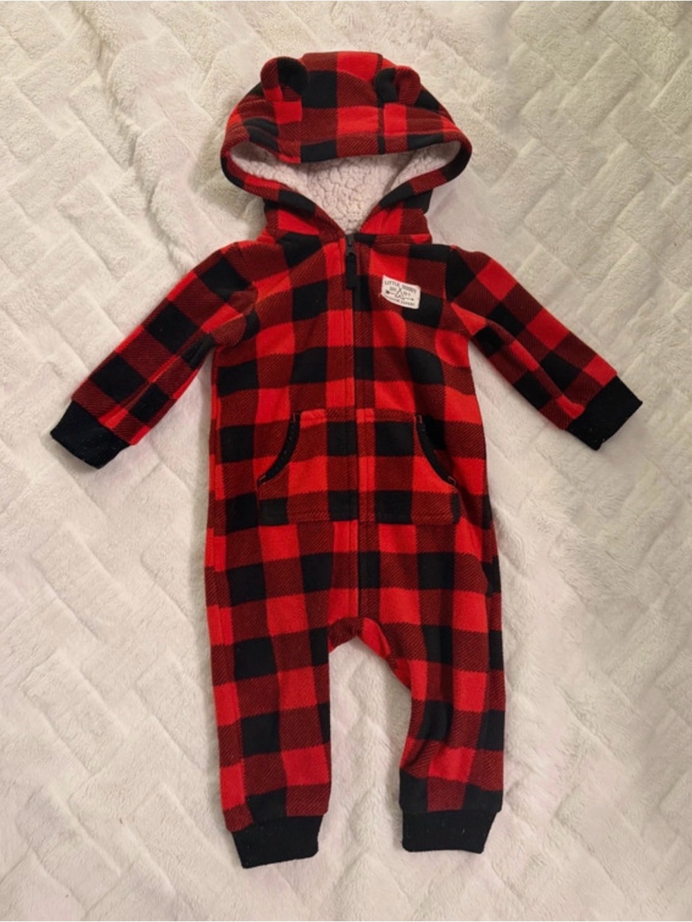 Carter's Red & Black Buffalo Plaid Hooded One-Piece
